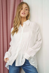 Ruched All Over Button Front Shirt Davi & Dani